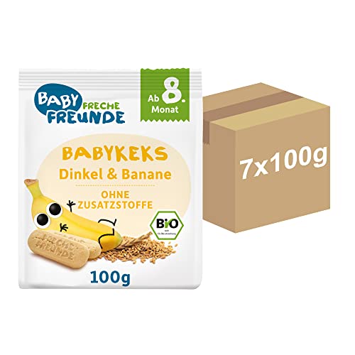 BABY FRECHE FREUNDE Bio Baby Kekse Dinkel & Banane, Baby Snack für Babys ab 8 Monaten, ohne Zuckerzusatz, vegan, 7er Pack (7 x 100g) von FRECHE FREUNDE