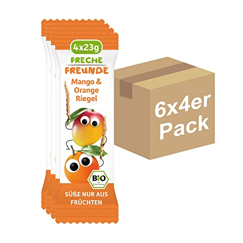 FRECHE FREUNDE Bio Mango & Orange Riegel, für Babys und Kinder ab 1 Jahr, ohne Zuckerzusatz, vegan, 6er Pack, 6x(4x23g) von FRECHE FREUNDE