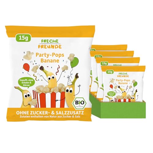 FRECHE FREUNDE Bio Party-Pops Banane, fruchtiger Snack für Babys und Kleinkinder ab 1 Jahr, ohne Zuckerzusatz, vegan, 8er Pack (8 x 15g) von FRECHE FREUNDE