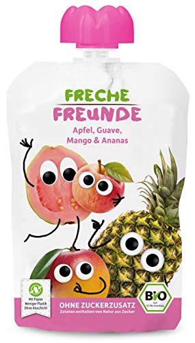 FRECHE FREUNDE Bio Quetschie Apfel, Guave, Mango und Ananas, Fruchtmus im Quetschbeutel für Babys ab dem 6. Monat, glutenfrei und vegan, 6er Pack (6x 100g) von FRECHE FREUNDE