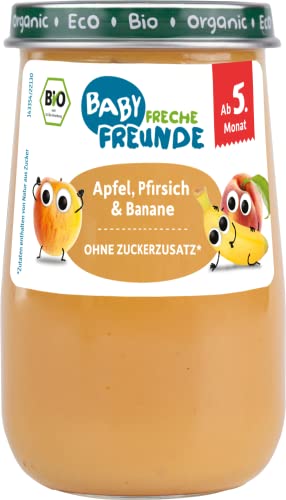 Freche Freunde Bio Apfel, Pfirsich & Banane Babybrei, ab dem 5. Monat, 190g von FRECHE FREUNDE