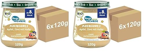 Freche Freunde Bio Babybrei, Apfel, Zimt mit Hafer, 6 x 120 g (Packung mit 2) von FRECHE FREUNDE