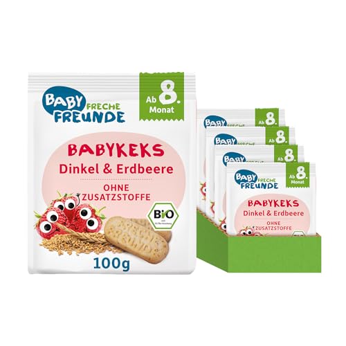 Freche Freunde Bio Babykekse Dinkel-Erdbeere, ohne Zuckerzusatz, mit Obst, für Babys ab 8. Monaten, vegan, 7er Pack (7 x 100g) von FRECHE FREUNDE