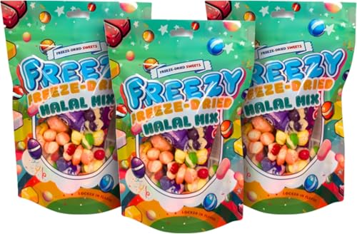 Freezy Freeze Dried Candy Bundle, Halal Mix (Pack of 3) 360 gms, Sour American Sweet, Freezed Dried Skittles, Refresher Sweets, Fruit Salad, Starburst, and Vimto Bar von FREEZY FREEZE-DRIED