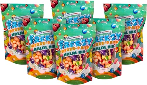 Freezy Freeze Dried Candy Bundle, Halal Mix (Pack of 6) 720 gms, Sour American Sweet, Freezed Dried Skittles, Refresher Sweets, Fruit Salad, Starburst, and Vimto Bar von FREEZY FREEZE-DRIED