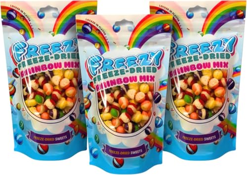 Freezy Freeze Dried Candy Bundle, Rainbow Mix (Pack of 3) 360 gms, Colourful Blend of Rainbow Bites, Sweet Candy, Skittles, Sour American Crunchy Flavourful Sweet Candy Bag von FREEZY FREEZE-DRIED