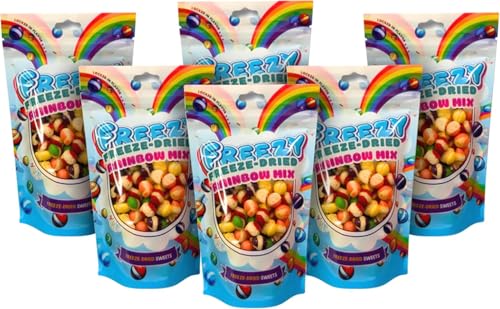 Freezy Freeze Dried Candy Bundle, Rainbow Mix (Pack of 6) 720 gms, Colourful Blend of Rainbow Bites, Sweet Candy, Skittles, Sour American Crunchy Flavourful Sweet Candy Bag von FREEZY FREEZE-DRIED