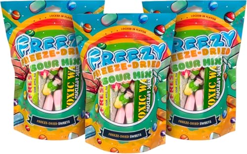 Freezy Freeze Dried Candy Bundle, Sour Mix (Pack of 3) 360 gms, Sour American Sweet contains Skittles, Squishes, Toxic Waste Sludge & Sour Refreshers Bars Mixed in a Pack that offers Sour Goodness von FREEZY FREEZE-DRIED