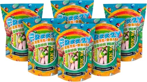 Freezy Freeze Dried Candy Bundle, Sour Mix (Pack of 6) 720 gms, Sour American Sweet contains Skittles, Squishes, Toxic Waste Sludge & Sour Refreshers Bars Mixed in a Pack that offers Sour Goodness von FREEZY FREEZE-DRIED