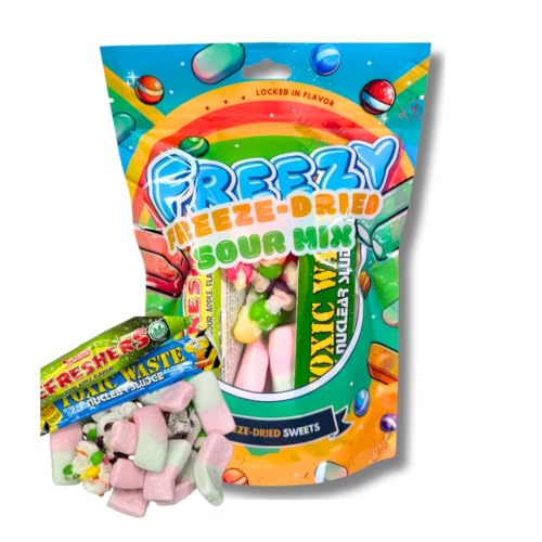 Freezy Freeze Dried - Sour Mix 120 gms, Sour American Sweet contains Skittles, Sour Squishes, Toxic Waste Sludge & Sour Refreshers Bars Mixed in a Pack that offers Sour Goodness in Each Candy. von FREEZY FREEZE-DRIED