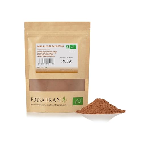 FRISAFRAN | Bio Ceylon Zimt gemahlen | 200g | Zimtpulver | Zimt Ceylon | Ceylon Zimt keine Zusatzstoffe | Ceylon | Zimt BIO Gemahlen | Zimt Gemahlen | Original aus Sri Lanka | natürlicher Anbau von FRISAFRAN