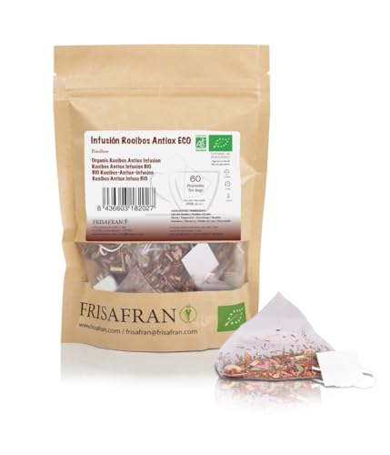 FRISAFRAN | Bio Rooibos Infusion in Pyramiden 60 Einheiten | 120g | Aufguss | Nahrhaft | Feuchtigkeitsspendend | Erfrischendes Antioxidans | Rooibos | roibos du | Aufguss Beuteln | Vitaminhaltig | tee von FRISAFRAN