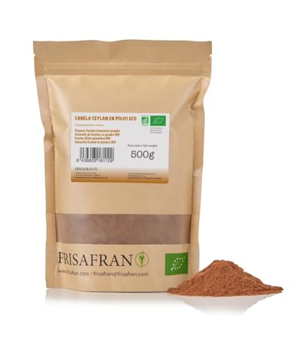 FRISAFRAN | Bio Ceylon Zimt gemahlen | 500g | Zimtpulver | Zimt Ceylon | Ceylon Zimt keine Zusatzstoffe | Ceylon | Zimt BIO Gemahlen | Zimt Gemahlen | Original aus Sri Lanka | natürlicher Anbau von FRISAFRAN