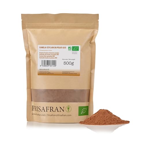 FRISAFRAN | Bio Ceylon Zimt gemahlen | 500g | Zimtpulver | Zimt Ceylon | Ceylon Zimt keine Zusatzstoffe | Ceylon | Zimt BIO Gemahlen | Zimt Gemahlen | Original aus Sri Lanka | natürlicher Anbau von FRISAFRAN