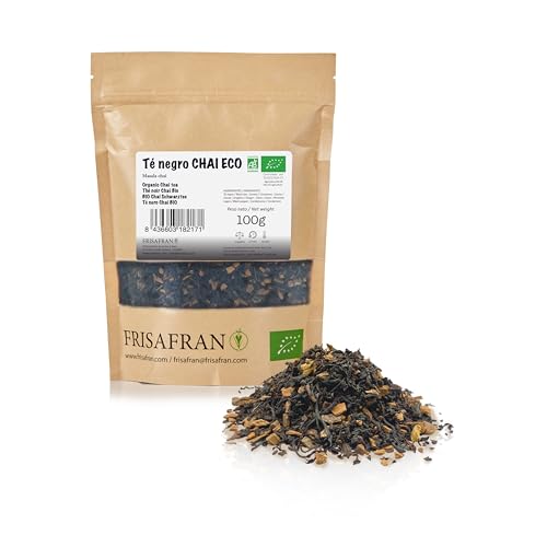 FRISAFRAN | Chai Schwarztee in Großpackung Bio 100g | Antioxidans | Energetisierend | Entzündungshemmend | entkoffeiniert | natürlich | ohne Zusatzstoffe | Gewürztee | Instant Chai Tee Pulvermischung von FRISAFRAN