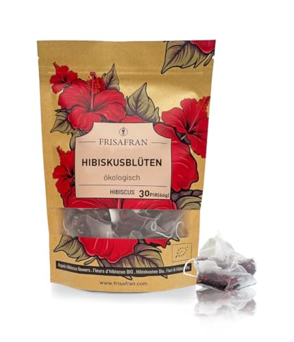 FRISAFRAN | Hibiskusblüten getrocknet BIO 30Ud | 60g | Hibiskusblütentee | Hibiskustee | rein und natürlich | Tee | Jamaikanisches Wasser | Kräutertee Hibiskus | Karkade | Früchtetee | Jamaika-Blume von FRISAFRAN