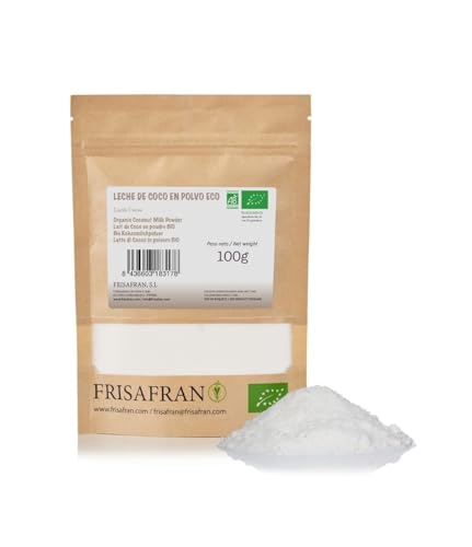 FRISAFRAN | Bio Kokosmilchpulver 100g | Kokosnussmilchpulver | natürlich | Glutenfrei | Kokosmilch | Kokosgetränk | Kokos milch Pulver getrocknet | Proteinpulver | vegane | Kokosnussmilch | Kokosmilch von FRISAFRAN