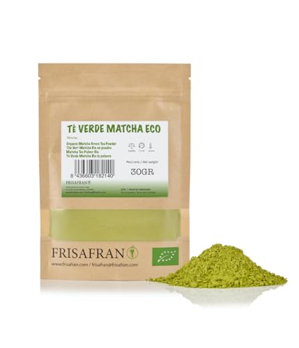 FRISAFRAN | Bio Matcha Tee 30g | Bio Teepulver | 100% natürlich | Bio Matcha Grüntee Pulver | Zeremonielle Qualität | In Japan angebaut | vegan-detox | Smoothies-Getränke | Multivitamin | Entgiftung von FRISAFRAN