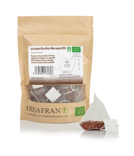 FRISAFRAN | Rooibos Aufgusspyramiden mit Infusion Bio Orange 60Ein | 120g | Entspannend | Verdauungs | Rooibos Aufguss | Tee | Natürliche | Einzigartiger Geschmack | Feuchtigkeitsspendend | Nahrhaft von FRISAFRAN