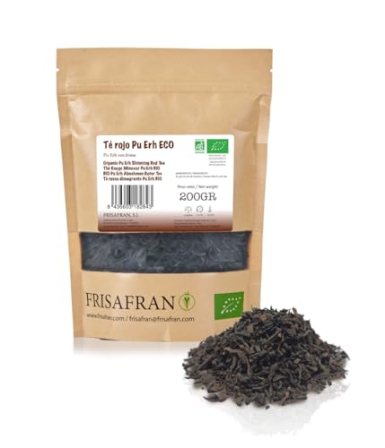 FRISAFRAN | Bio Pu Erh Rottee, Großpackung 200g | Abnehmen | Diuretikum | Verdauungs | Entgiftung | Fatburner | Tee abgießen | roter Tee zum Abnehmen | roter Pu-Erh-Tee | Aufguss ohne Zusatzstoffe von FRISAFRAN