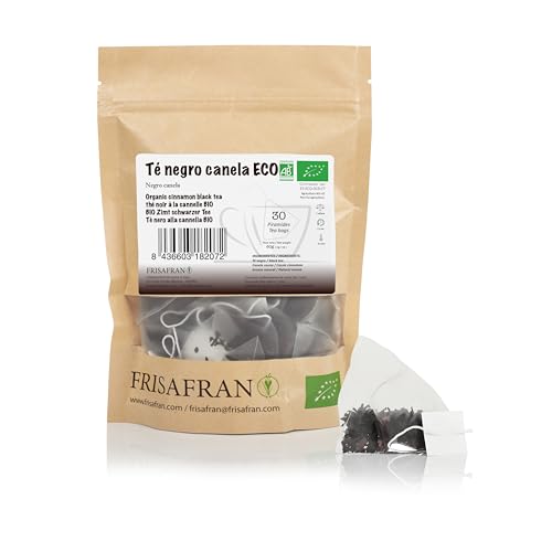 FRISAFRAN | Schwarzer Tee mit Zimt in Bio Pyramide 30 Einheiten | 60g | Schwarzer tee | Schwarzteebeutel | Antioxidans und natürlicher Energiespender | entkoffeinierter | Zimttee | keine Zusatzstoffe von FRISAFRAN