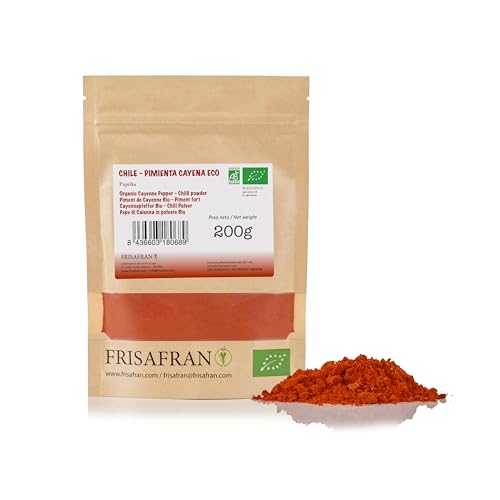 FRISAFRAN | Cayenne Pfeffer gemahlen BIO 200g | Cayenne Pulver | Chilipulver | Reiner Cayennepfeffer | Cayennepfefferpulver | Intensiver Geschmack | ohne Zusätze | natürlich | Ideal zum Würzen von FRISAFRAN