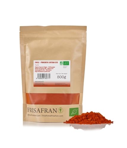 FRISAFRAN | Cayenne Pfeffer gemahlen BIO 500g | Cayenne Pulver | Chilipulver | Reiner Cayennepfeffer | Cayennepfefferpulver | Intensiver Geschmack | ohne Zusätze | natürlich | Ideal zum Würzen von FRISAFRAN