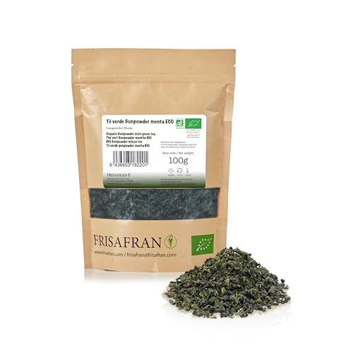 FRISAFRAN | Grüner Tee Gunpowder Bio Minze | Antioxidans | Verdauungsfähig | 100g | Grüner Tee Bio | Grüner Tee Kapseln | Grüner Tee Lose | Grüntee | Grüner Tee Japan | Grüner Tee Beutel von FRISAFRAN