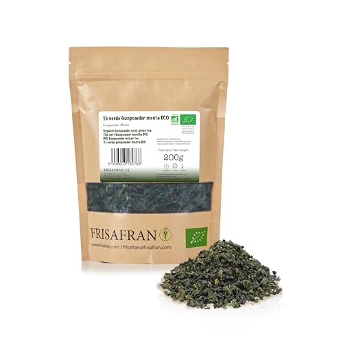 FRISAFRAN | Grüner Tee Gunpowder Bio Minze | Antioxidans | Verdauungsfähig | 200g | Grüner Tee Bio | Grüner Tee Kapseln | Grüner Tee Lose | Grüntee | Grüner Tee Japan | Grüner Tee Beutel von FRISAFRAN