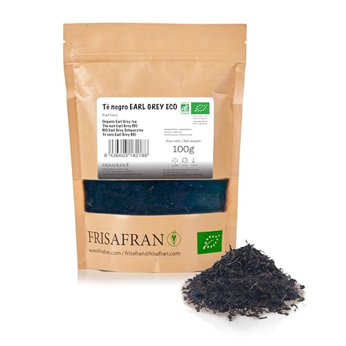 FRISAFRAN | Bio Earl Grey Schwarztee in Großpackung 100g | Antiseptisch | Schwarze Teeblätter | Energetisierend | Schwarze Teebeutel | Frischer und blumiger Tee | Earl Grey | schwarzer Tee Earl Grey von FRISAFRAN