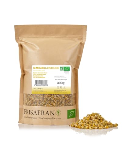 FRISAFRAN | Bio Ganze Kamillenblüten Getrocknet 200g | BIO KAMILLEN INFUSION | Kamillenblüten | Lose Kräutertees | Verdauungsberuhigend und entspannend | Herkunft Europa | Kamille zum Schlafen von FRISAFRAN