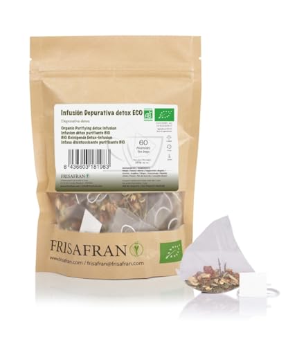 FRISAFRAN | Bio Detox Purifying Infusion in Pyramiden 60Ud | 120g | Verdauungs | entwässernder Tee mit harntreibender Wirkung | Detox-Eigenschaften | Natürliches Antioxidans | Tee | Kräutertee von FRISAFRAN