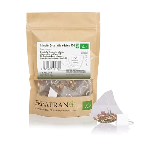 FRISAFRAN | Bio Detox Purifying Infusion in Pyramiden 60Ud | 120g | Verdauungs | entwässernder Tee mit harntreibender Wirkung | Detox-Eigenschaften | Natürliches Antioxidans | Tee | Kräutertee von FRISAFRAN