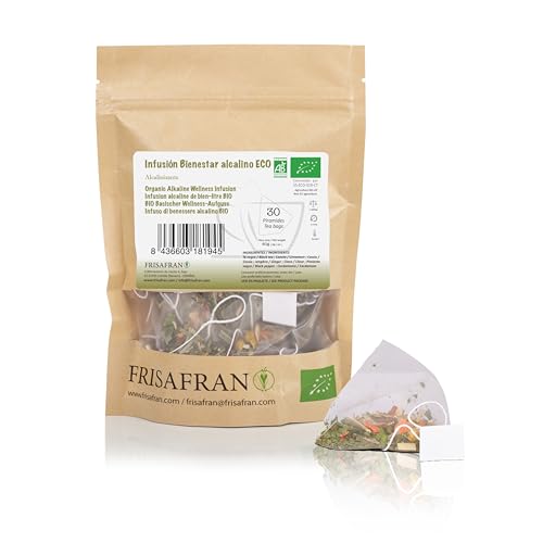 FRISAFRAN | Bio alkalischer Wohlfühlaufguss in Pyramiden 30Ein | 60g | Basischer Tee | Gesunder Aufguss | Antioxidantien | Verdauungs | Mineralisiert | Gesundheit und Wellness | basischer Kräutertee von FRISAFRAN