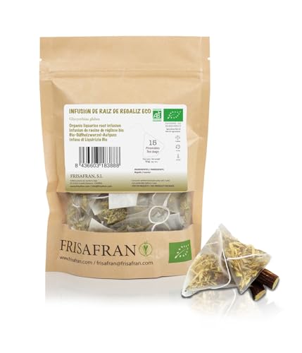 FRISAFRAN | Pyramidenstab Süßholz 15Ein | 30g | Infusion | Ökologische | Direkt vom Produzenten angebaut in Navarra Spanien | Lakritztee | Licorice Tea | Süßholztee | Lakritze Tee | Lakrids Tee von FRISAFRAN