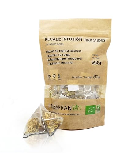 FRISAFRAN | Pyramidenstab Süßholz 120Uds | 240g | Infusion | Ökologische | Direkt vom Produzenten angebaut in Navarra Spanien | Lakritztee | Licorice Tea | Süßholztee | Lakritze Tee | Lakrids Tee von FRISAFRAN