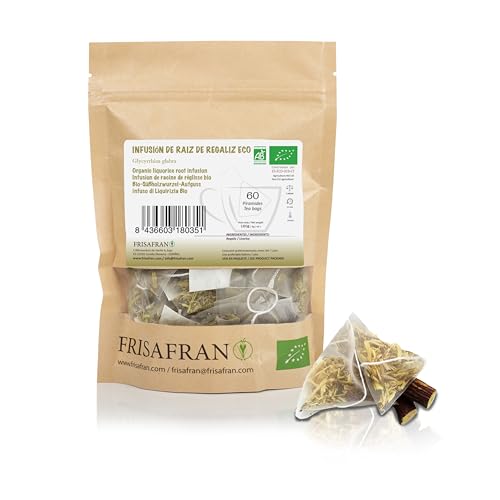 FRISAFRAN | Pyramidenstab Süßholz 60Ein | 120g | Infusion | Ökologische | Direkt vom Produzenten angebaut in Navarra Spanien | Lakritztee | Licorice Tea | Süßholztee | Lakritze Tee | Lakrids Tee von FRISAFRAN