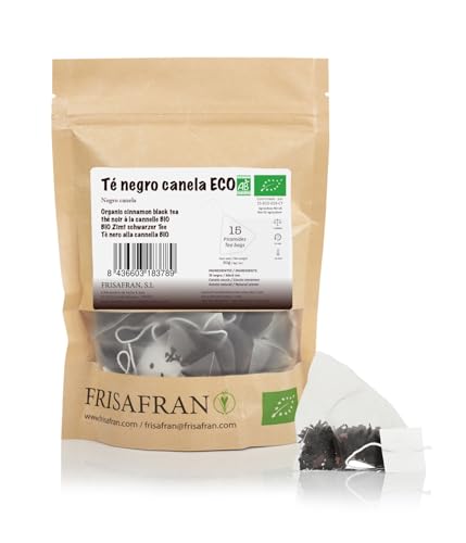 FRISAFRAN | Schwarzer Tee mit Zimt in Bio Pyramide 15 Einheiten | 30g | Schwarzer tee | Schwarzteebeutel | Antioxidans und natürlicher Energiespender | entkoffeinierter | Zimttee | keine Zusatzstoffe von FRISAFRAN