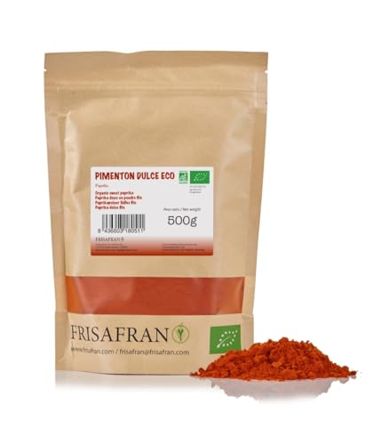 FRISAFRAN | Paprika Edelsüß BIO | 500g | paprika edelsüß gemahlen | Paprikapulver | Paprikapulver süß | Exzellente Qualität und Geschmack | Ideal zum Würzen | Süßes Erlebnis | gewürze | handverlesen von FRISAFRAN