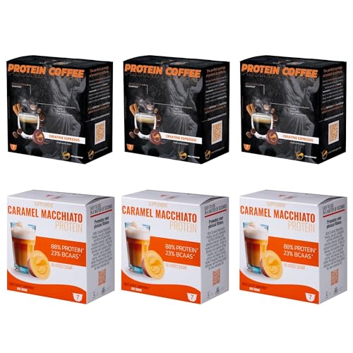 Caramel Macchiato Protein (3 x 7) + Creatine Espresso (3 x 7) – Kaffee mit Hohem Proteingehalt & Espresso für Leistungssteigerung (6 Boxen) von FROL Explorer Ltd