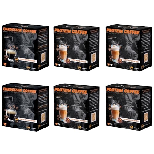 Protein Macchiato (4 Boxen, 28 Kapseln) + Energizer Espresso (2 Boxen, 14 Kapseln) – Protein- und Energiekaffee kompatibel mit Dolce Gusto® von FROL Explorer Ltd