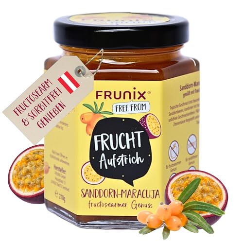 FRUNIX-Fruchtaufstriche in 8 Sorten: fructosearm, sorbitarm, vegan, glutenfrei, ohne Zitronensäure, low FODMAP (Maracuja-Sanddorn) von FRUNIX