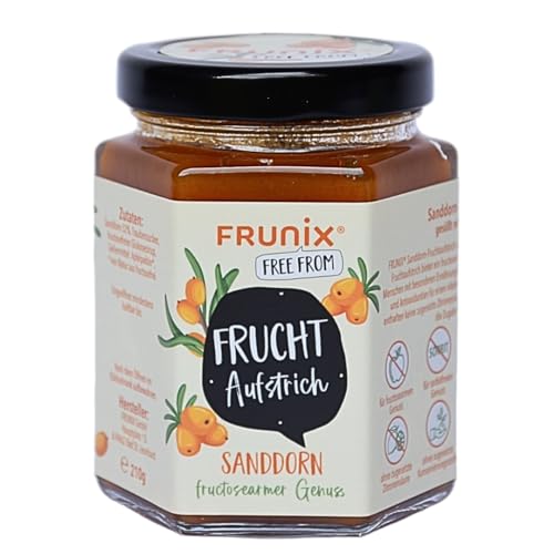 FRUNIX-Fruchtaufstriche in 8 Sorten: fructosearm, sorbitarm, vegan, glutenfrei, ohne Zitronensäure, low FODMAP (Sanddorn) von FRUNIX