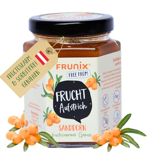 FRUNIX-Fruchtaufstriche in 8 Sorten: fructosearm, sorbitarm, vegan, glutenfrei, ohne Zitronensäure, low FODMAP (Sanddorn) von FRUNIX