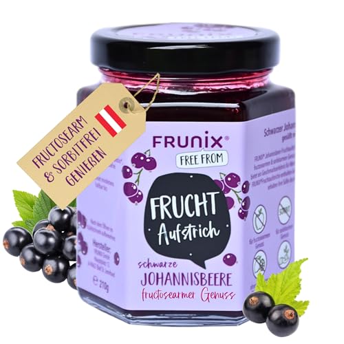 FRUNIX-Fruchtaufstriche in 8 Sorten: fructosearm, sorbitarm, vegan, glutenfrei, ohne Zitronensäure, low FODMAP (schwarze Johannisbeere) von FRUNIX