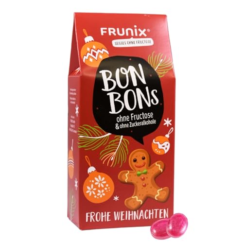 FRUNIX-Fruchtbonbons, Weihnachtsedition, je 2 Sorten Bonbons, für eine fructosearme Ernährung (Lebkuchen: (Himbeere-Hustenzuckerl)) von FRUNIX