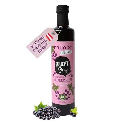 Fruchtsirup ohne Fructose, Getränkesirup mit intensivem Fruchtgeschmack, 1:7 verdünnbar, gesüßt mit Traubenzucker, 1 Flasche ergibt 4 Liter Fertiggetränk (schwarze Johannisbeere) von FRUNIX