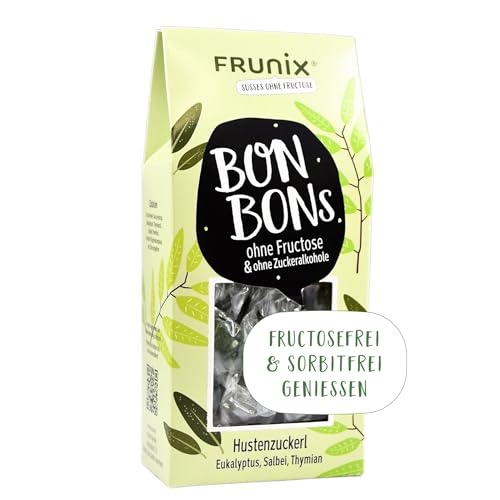 Frunix Bonbon ohne Fructose - verschiedene Sorten - fructosefrei und sorbitfrei, vegan, glutenfrei und ohne Zitronensäure (Hustenzuckerl (Thymian, Eukalyptus, Menthol)) von FRUNIX