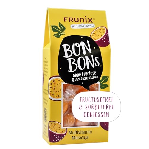 Frunix Bonbon ohne Fructose - verschiedene Sorten - fructosefrei und sorbitfrei, vegan, glutenfrei und ohne Zitronensäure (Multivitamin-Maracuja) von FRUNIX