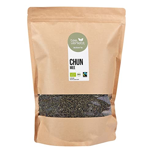 teeverliebt Bio China Green Tea CHUN MEE 1000 g I loser Bio Grüntee I Grüntee Bio aus der südchinesischen Provinz Hunan nach Fairtrade Standard I Grüner Tee Bio lose 1 kg von teeverliebt